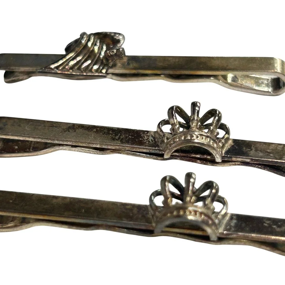 Hermann Siersbol 925S Sterling‎ Silver Tie Bar Lot Viking Longship Crown Denmark